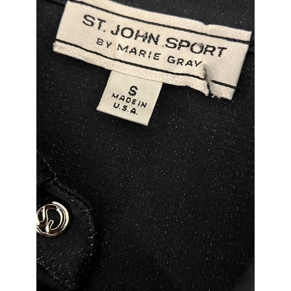 St John Sport Dark Wash Navy Sparkle Denim Button Up Shirt Top Women Small - Picture 9 of 9